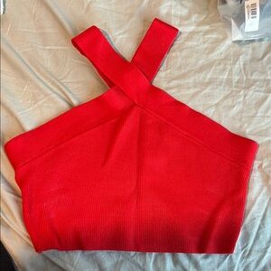 House of Harlow 1960 Red Ribbed Cross-Strap Crop Top